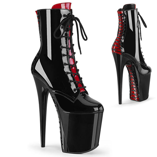 20cm Pole Dance Shoes Platform Sexy Women Stripper Ankle Boots 8 Inch High Heels  Fashion Gothic Fetish Queen Black Lacing Red