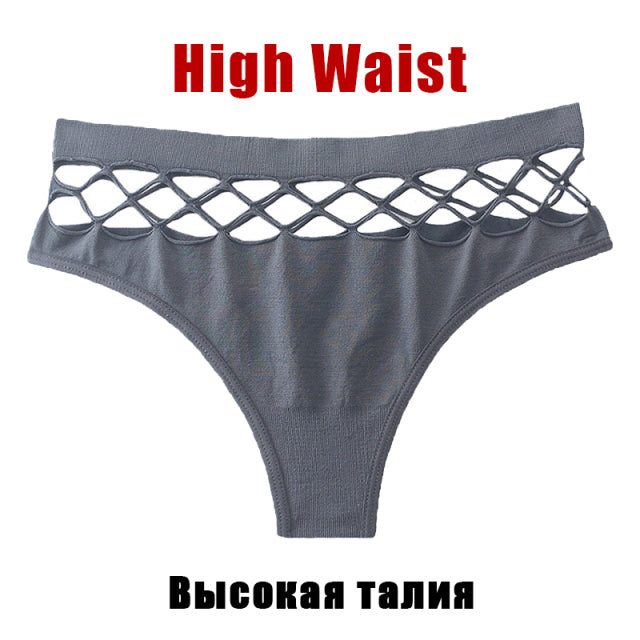 1Pc/2Pcs High Waist Women Hent Knit Female Hentai Costume Hollow Out Thongs S-XXL Seamless Panties Sexy Transparent G-String Girl Intimates Lingerie