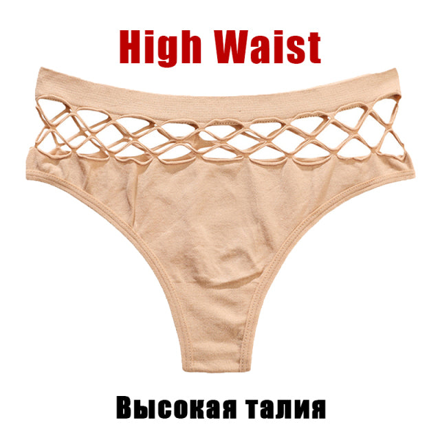 1Pc/2Pcs High Waist Women Hent Knit Female Hentai Costume Hollow Out Thongs S-XXL Seamless Panties Sexy Transparent G-String Girl Intimates Lingerie